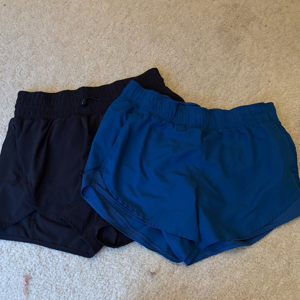 Women's Black and Blue Athletic Shorts